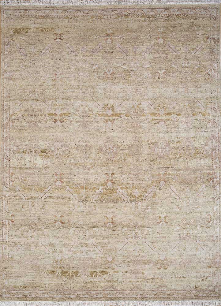 someplace in time gold wool Hand Knotted Rug - HeadShot