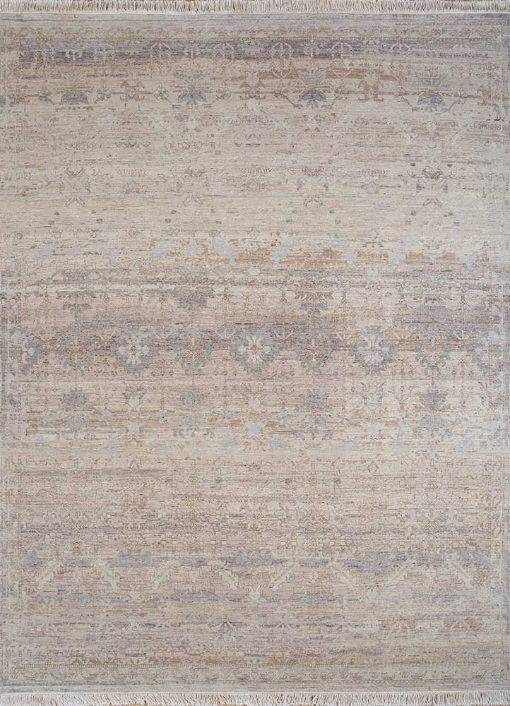  beige and brown wool Hand Knotted Rug