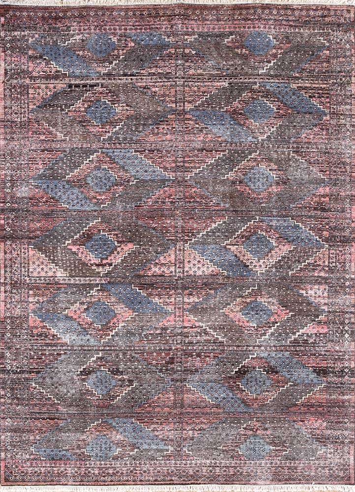 someplace in time red and orange wool Hand Knotted Rug - HeadShot