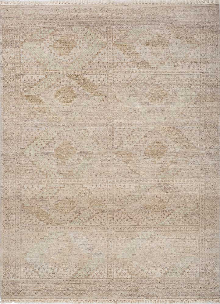  beige and brown wool Hand Knotted Rug