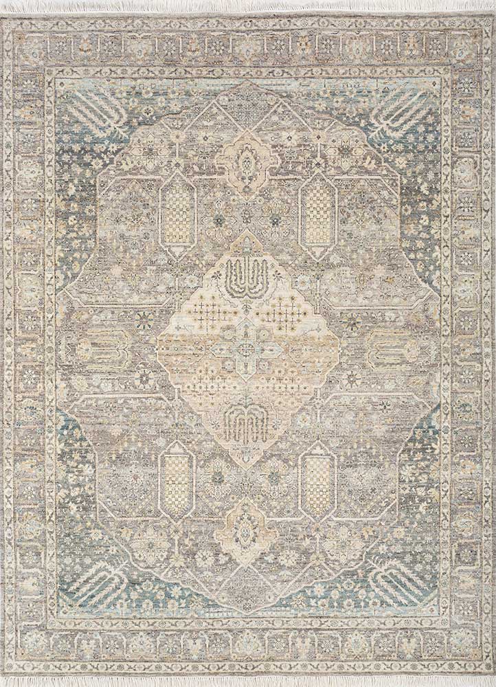 someplace in time blue wool Hand Knotted Rug - HeadShot