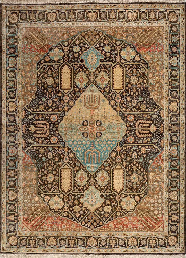  beige and brown wool Hand Knotted Rug