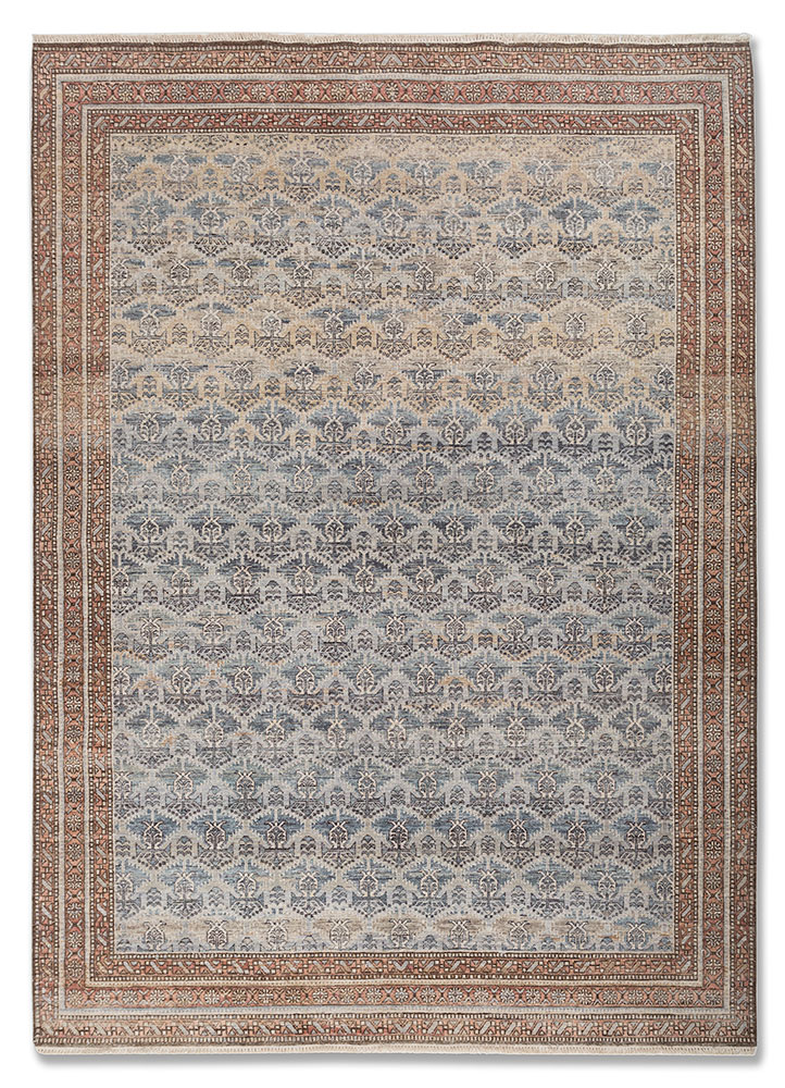 aprezo blue wool Hand Knotted Rug - HeadShot