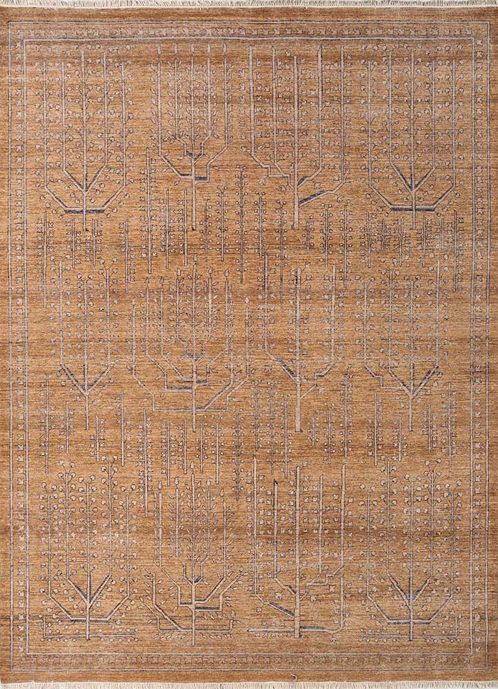 someplace in time red and orange wool Hand Knotted Rug - HeadShot