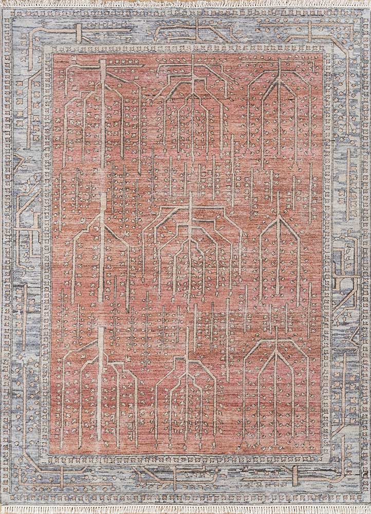 someplace in time red and orange wool Hand Knotted Rug - HeadShot