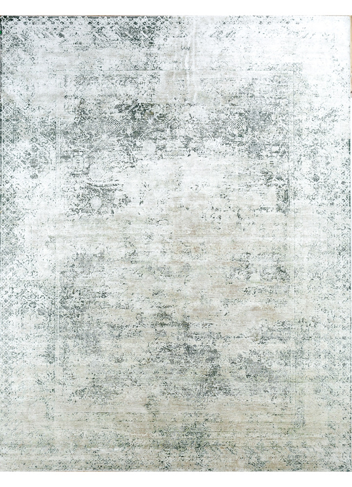  ivory wool and silk Hand Knotted Rug