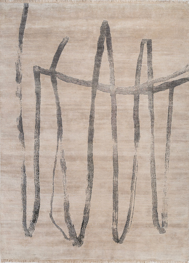 ivory wool and silk Hand Knotted Rug