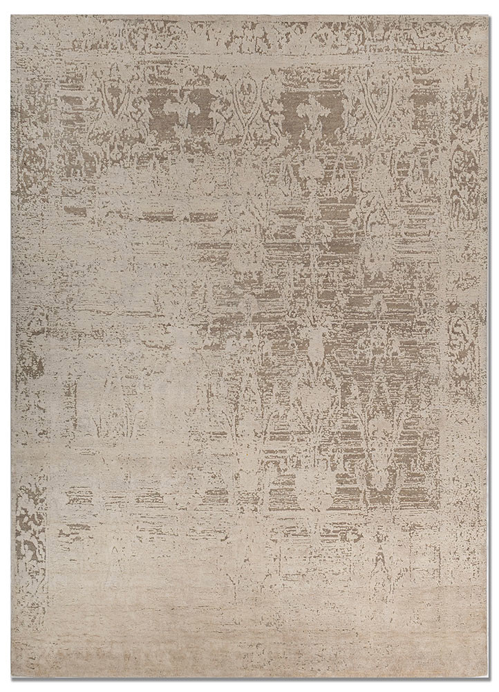  ivory wool and silk Hand Knotted Rug