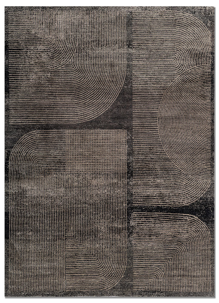  grey and black wool and silk Hand Knotted Rug