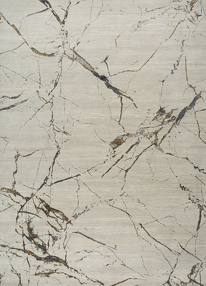  ivory wool and silk Hand Knotted Rug