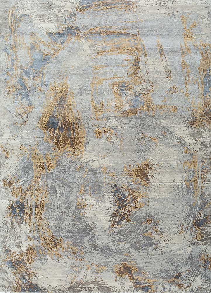  ivory wool and silk Hand Knotted Rug