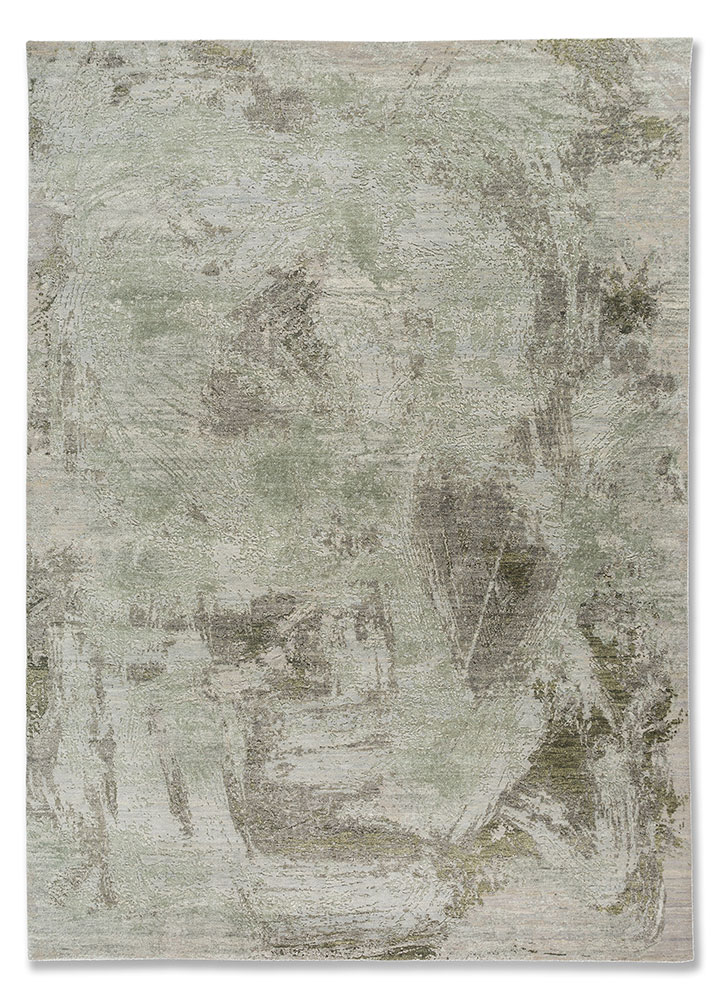 free verse by kavi blue wool and silk Hand Knotted Rug - HeadShot