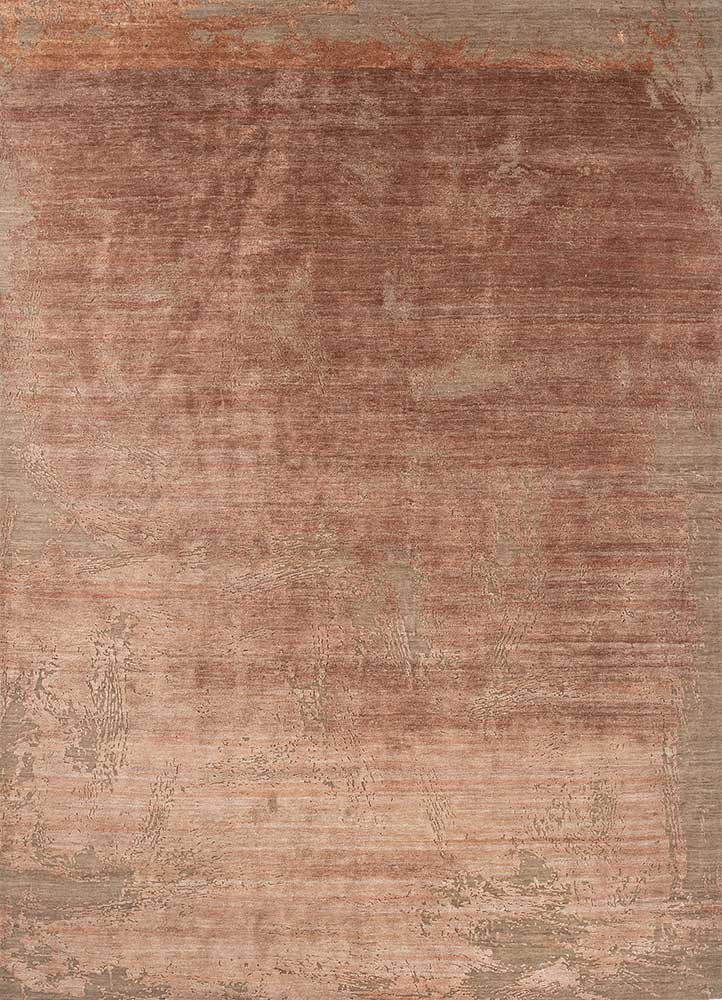  beige and brown wool and silk Hand Knotted Rug