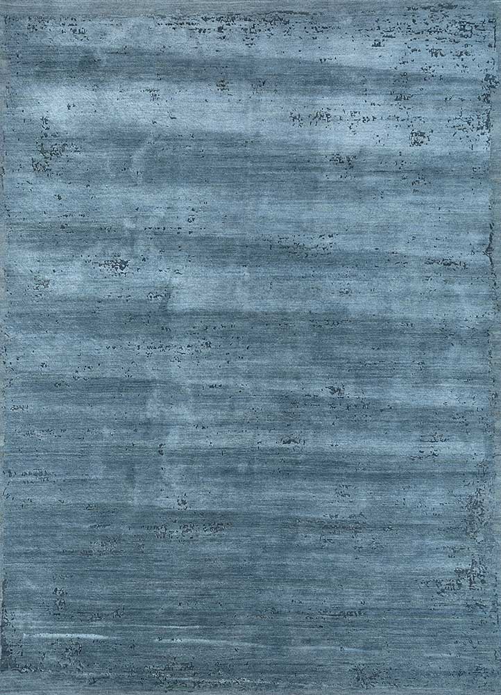  blue wool and silk Hand Knotted Rug