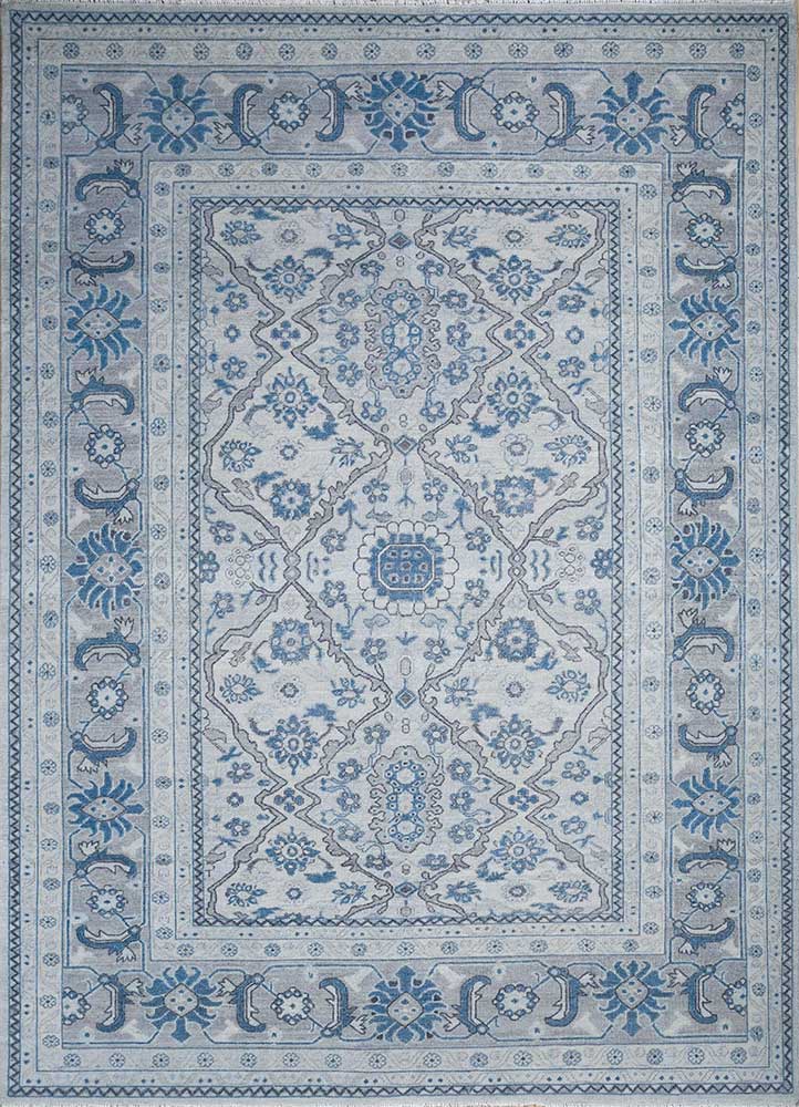 erbe blue wool Hand Knotted Rug - HeadShot