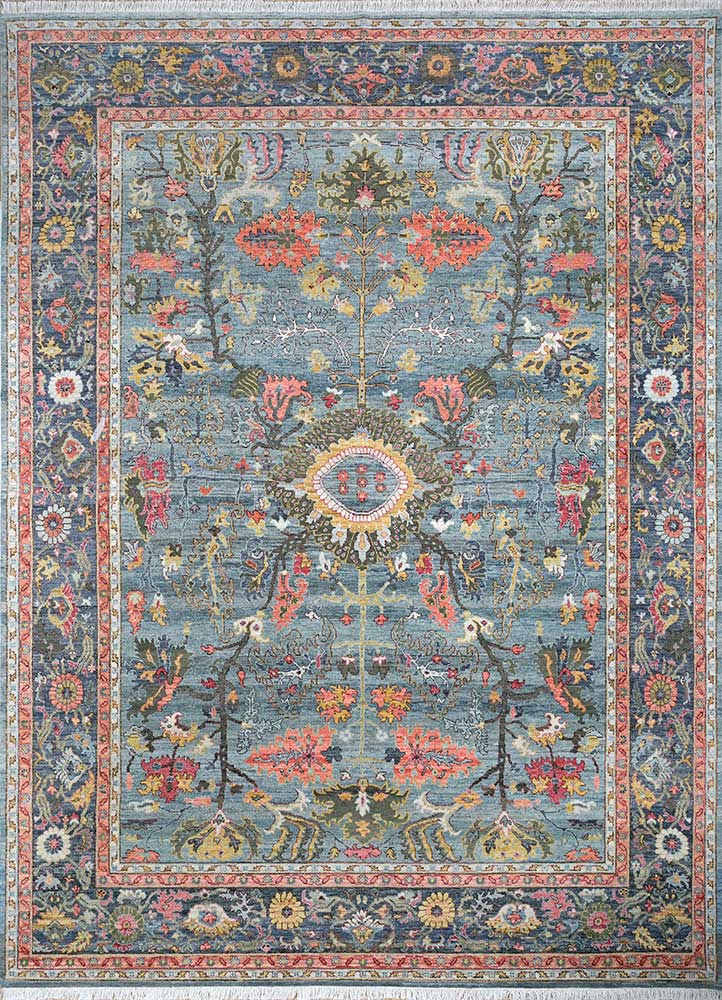  blue wool Hand Knotted Rug