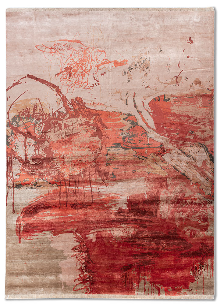 free verse by kavi red and orange bamboo silk Hand Knotted Rug - HeadShot