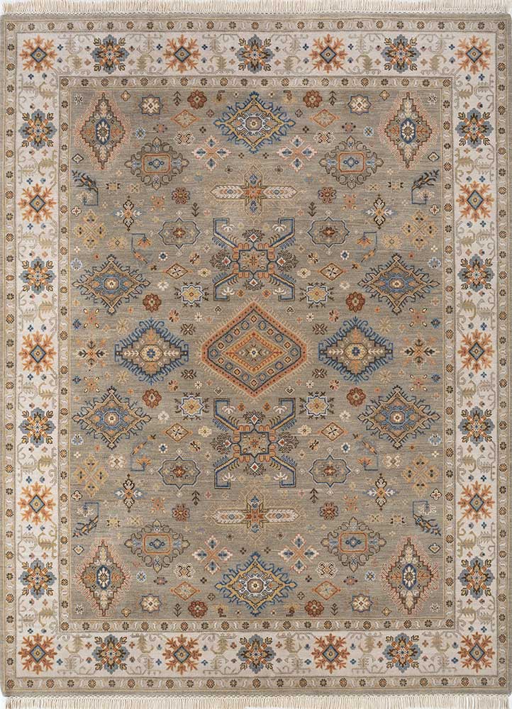  beige and brown wool Hand Knotted Rug