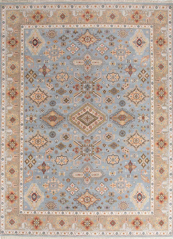 cyanna blue wool Hand Knotted Rug - HeadShot