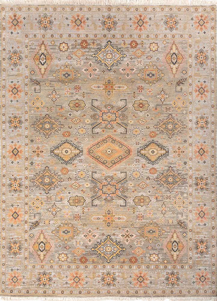 cyanna beige and brown wool Hand Knotted Rug - HeadShot