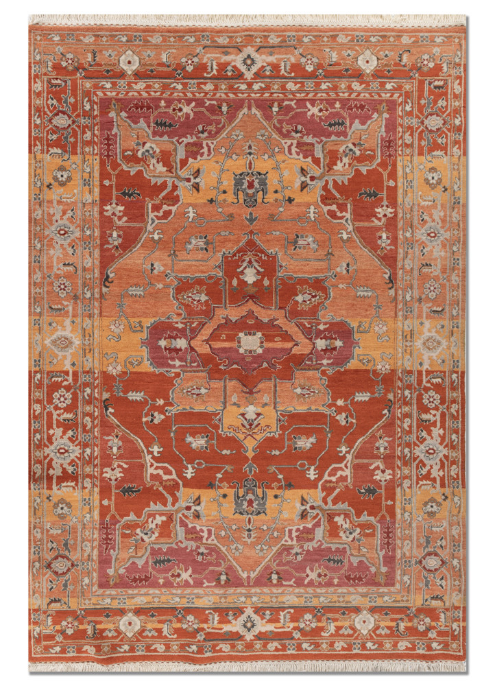  red and orange wool Hand Knotted Rug