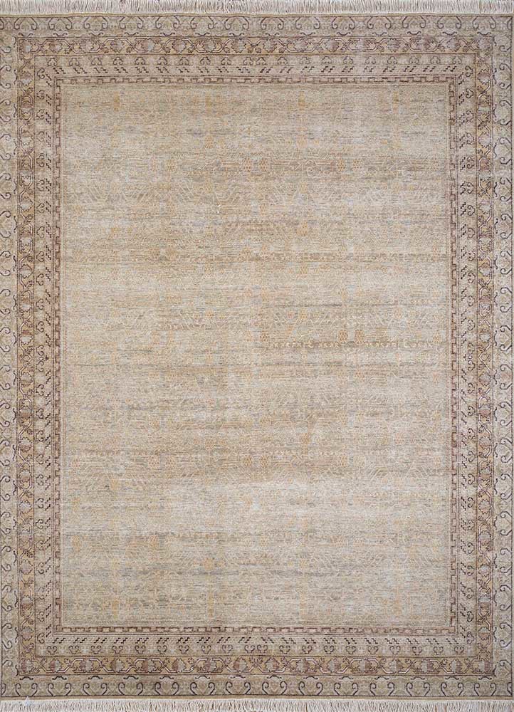  beige and brown wool Hand Knotted Rug