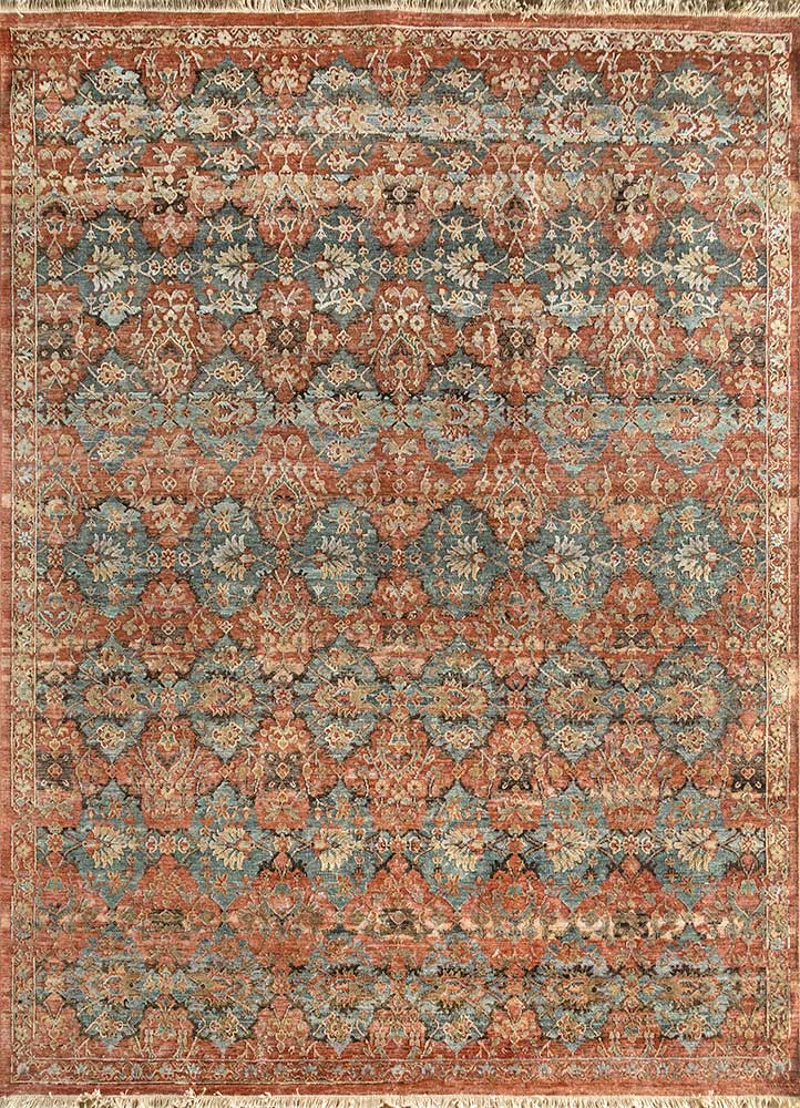 viscaya red and orange wool and silk Hand Knotted Rug - HeadShot