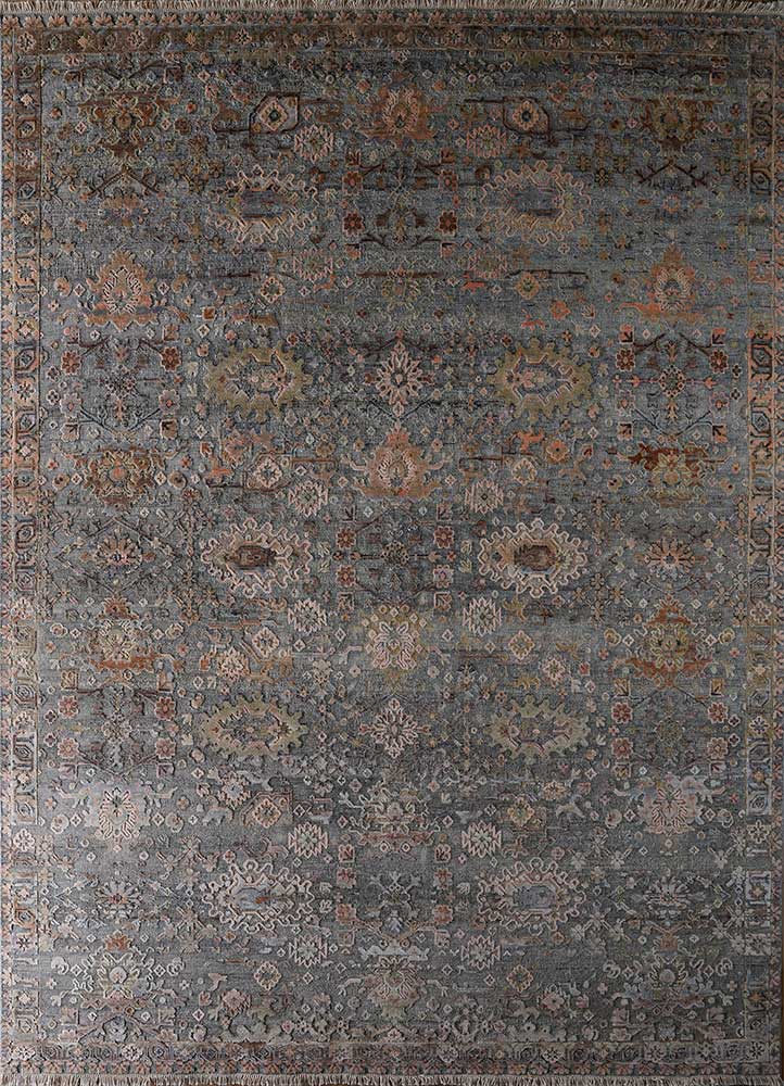 viscaya blue wool and silk Hand Knotted Rug - HeadShot