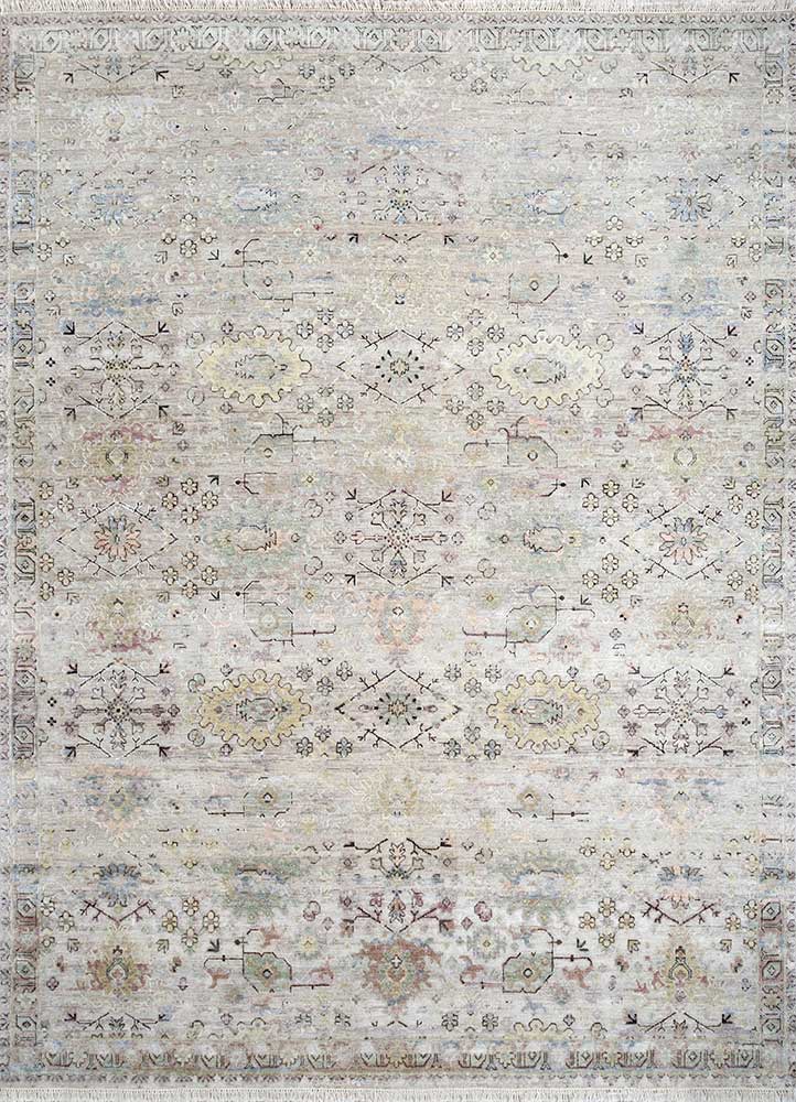  ivory wool and silk Hand Knotted Rug