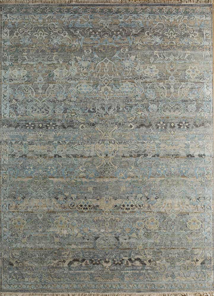 viscaya blue wool and silk Hand Knotted Rug - HeadShot