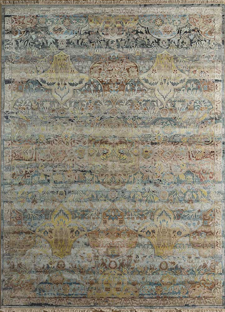  blue wool and silk Hand Knotted Rug