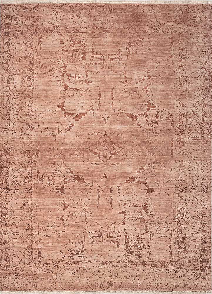 far east red and orange wool and silk Hand Knotted Rug - HeadShot