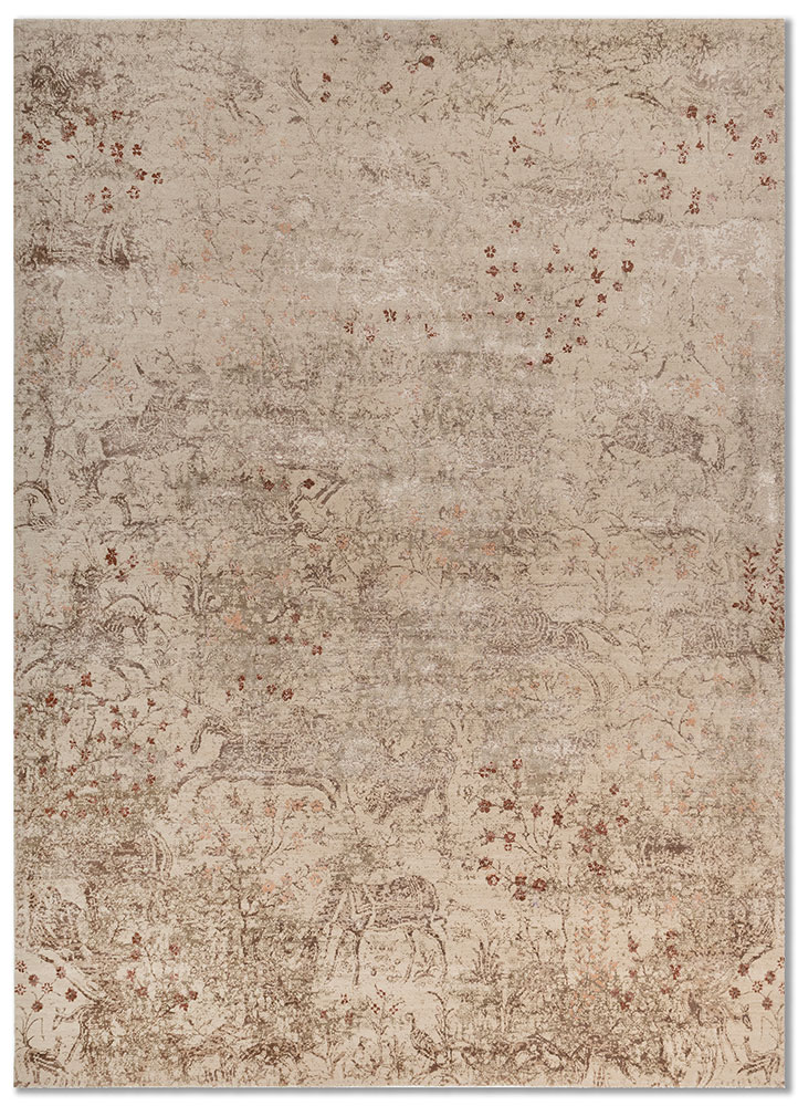 far east beige and brown wool and bamboo silk Hand Knotted Rug - HeadShot