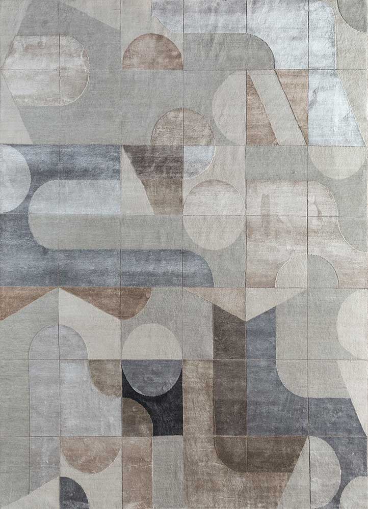  grey and black wool and bamboo silk Hand Knotted Rug