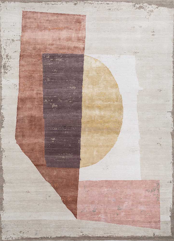  ivory wool and bamboo silk Hand Knotted Rug