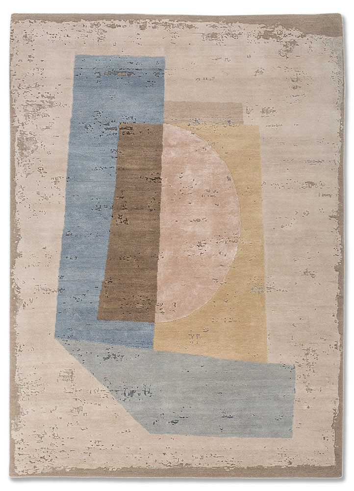  ivory wool and bamboo silk Hand Knotted Rug