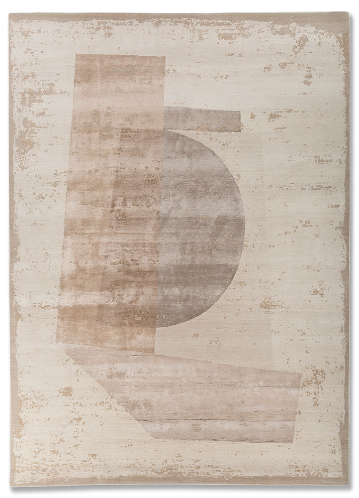  ivory wool and bamboo silk Hand Knotted Rug