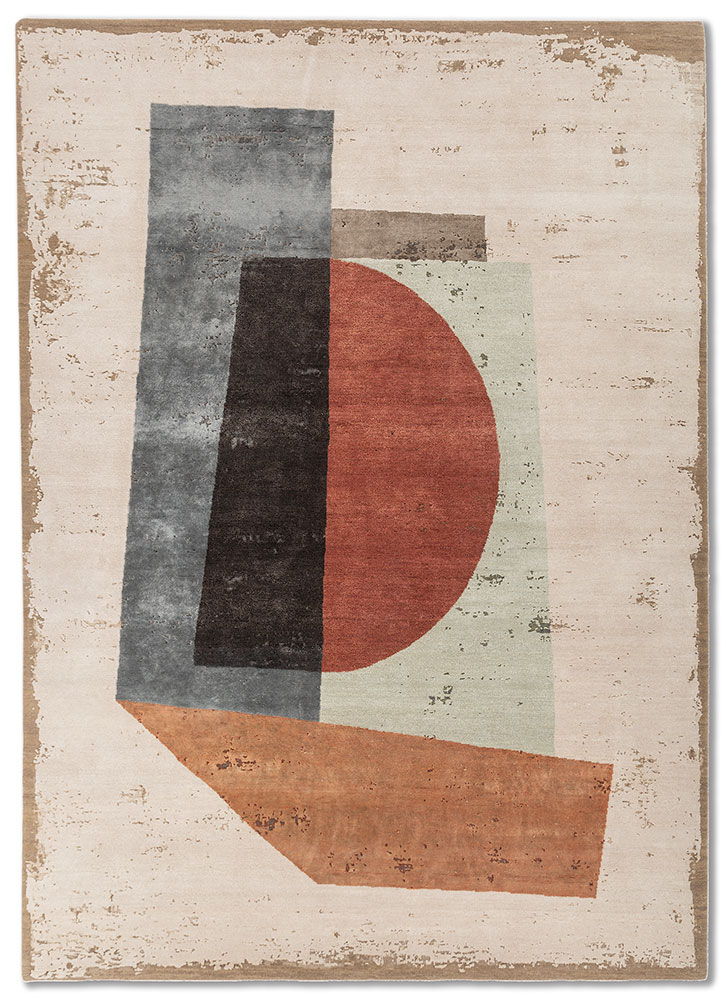  ivory wool and bamboo silk Hand Knotted Rug