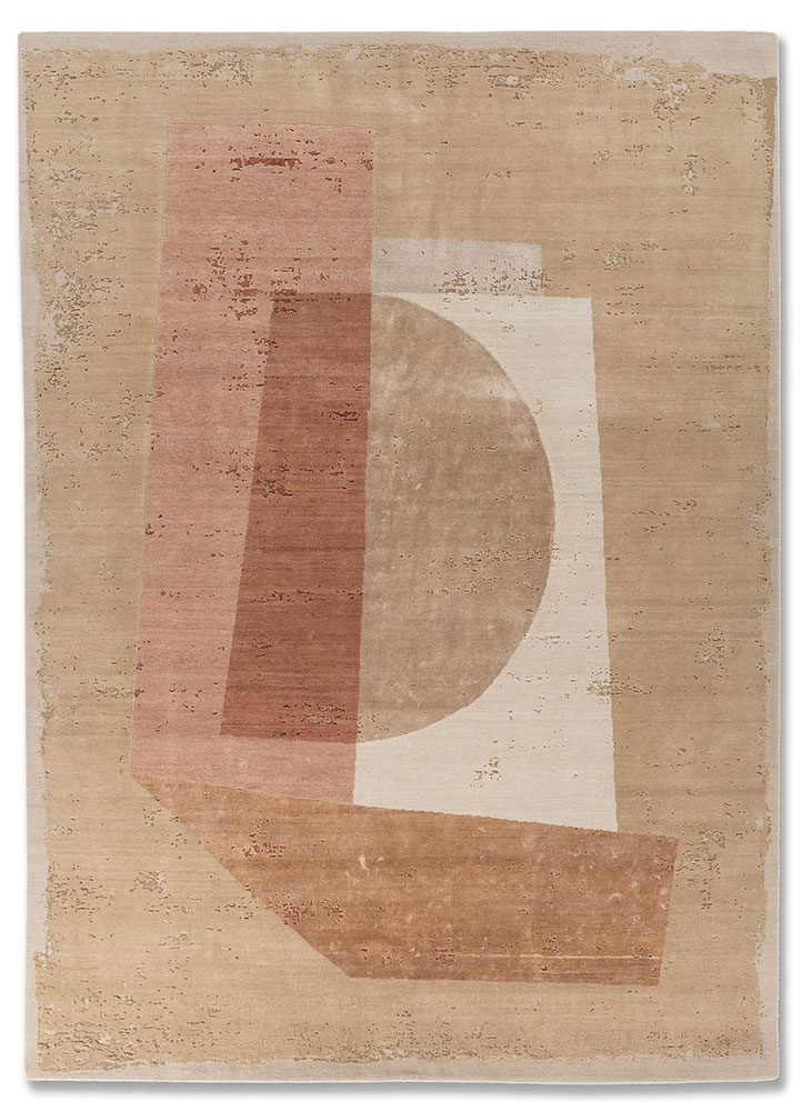  beige and brown wool and bamboo silk Hand Knotted Rug