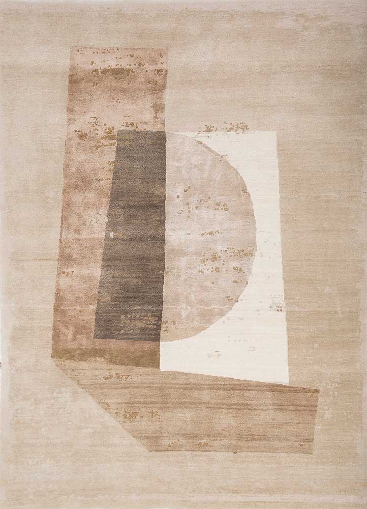  beige and brown wool and bamboo silk Hand Knotted Rug