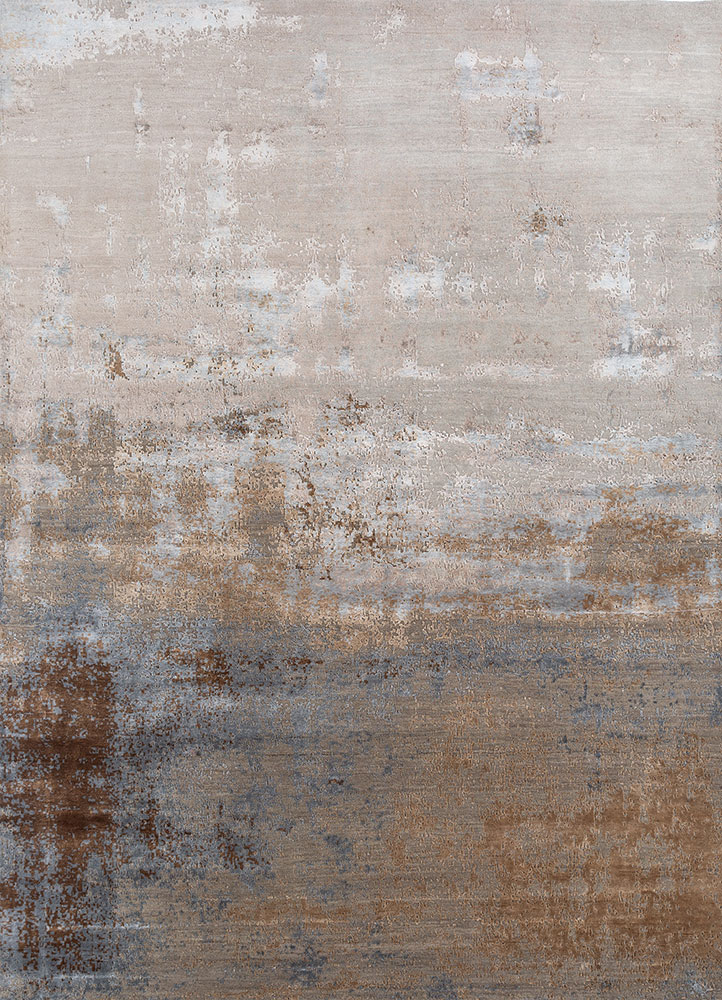 chaos theory by kavi beige and brown wool and bamboo silk Hand Knotted Rug - HeadShot