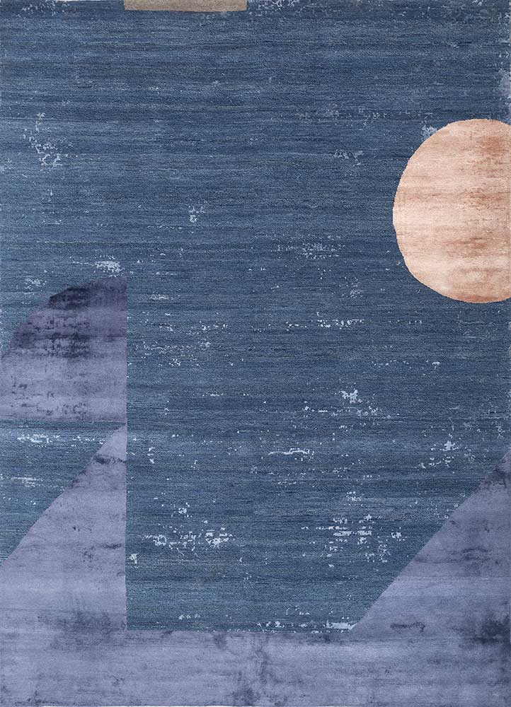 unfold by kavi blue wool and bamboo silk Hand Knotted Rug - HeadShot