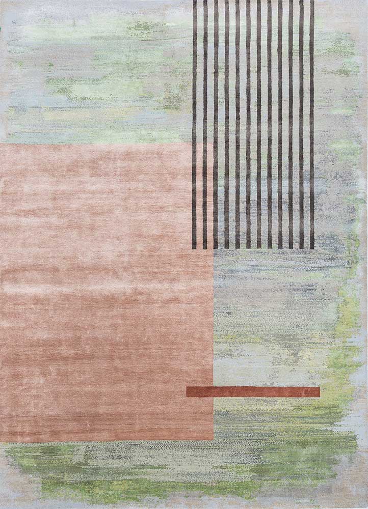  grey and black wool and bamboo silk Hand Knotted Rug