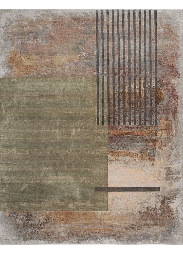  grey and black wool and bamboo silk Hand Knotted Rug