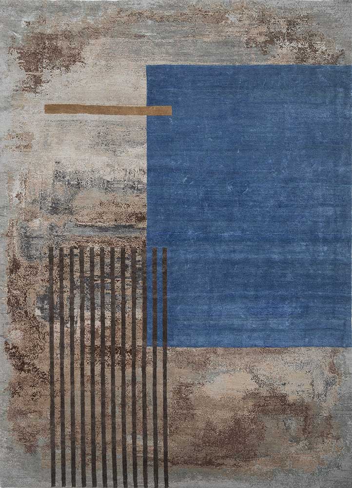  beige and brown wool and bamboo silk Hand Knotted Rug