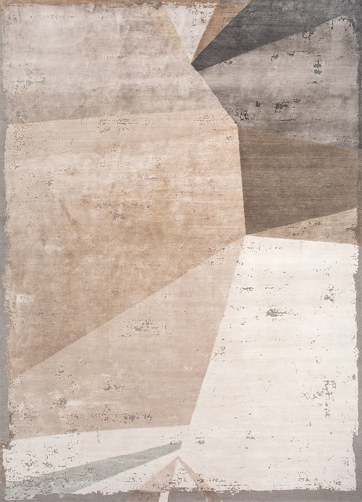  ivory wool and bamboo silk Hand Knotted Rug