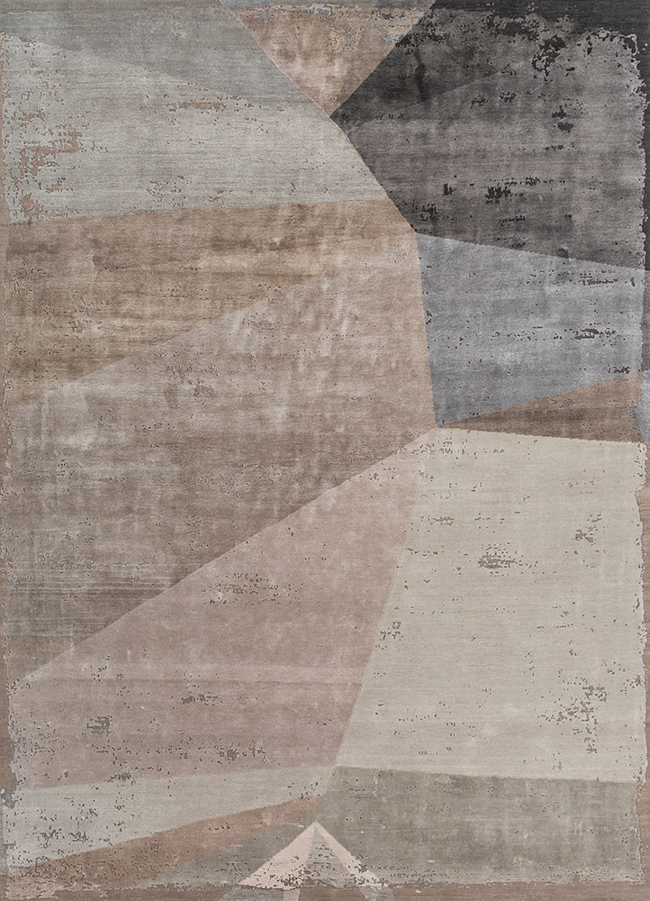  grey and black wool and bamboo silk Hand Knotted Rug