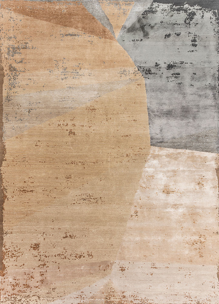  beige and brown wool and bamboo silk Hand Knotted Rug