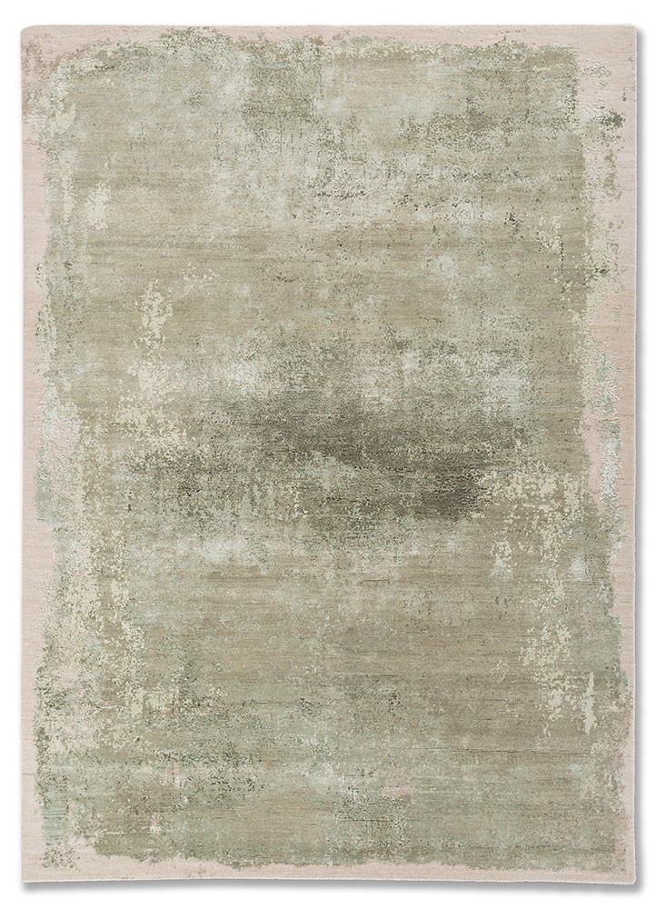  green wool and bamboo silk Hand Knotted Rug