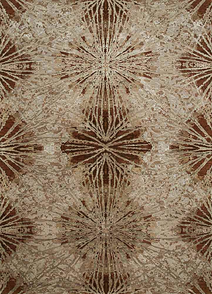  beige and brown wool and bamboo silk Hand Knotted Rug